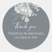 Sticker Rond Simple Bleu Floral Merci Elégant Favori (Devant)