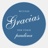 Sticker Rond Simple Blue White Quinceañera Gracias Nom du scrip (Devant)