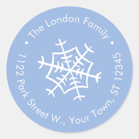 Sticker Rond Simple Blue White Snowflacon Adresse de retour (Devant)