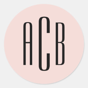 Sticker Rond Simple Blush et Monogramme à Trois Lettres Noires