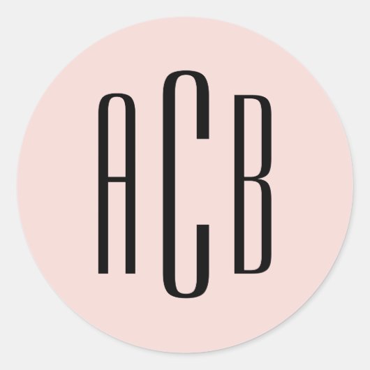 Sticker Rond Simple Blush et Monogramme à Trois Lettres Noires (Devant)