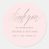 Sticker Rond Simple Blush Rose & Faux Gold Wedding Favoriser (Devant)