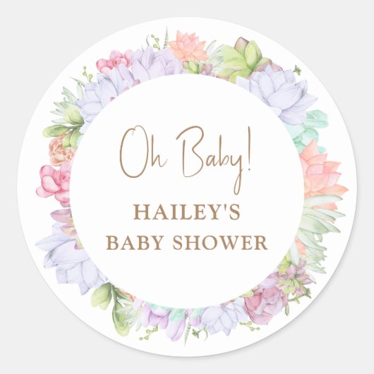 Sticker Rond Simple Boho Cactus Désert Oh Baby shower (Devant)