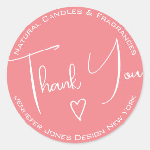 Sticker Rond Simple Calligraphy Girly Pink Thank You Labels