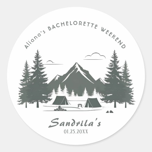 Sticker Rond Simple Camping Week-end Bachelorette Party (Devant)