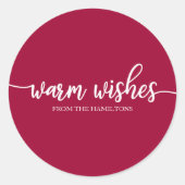 Sticker Rond Simple Chic Calligraphie Chaleureux voeux Noël Rou (Devant)