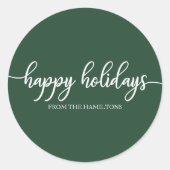 Sticker Rond Simple Chic Calligraphie Joyeuses Fêtes Vert (Devant)