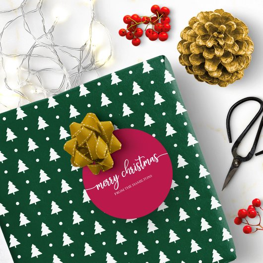 Sticker Rond Simple Chic Calligraphie Joyeux Noël Rouge