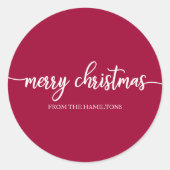 Sticker Rond Simple Chic Calligraphie Joyeux Noël Rouge (Devant)