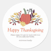 Sticker Rond Simple Chic Citrouilles d'automne Thanksgiving (Devant)