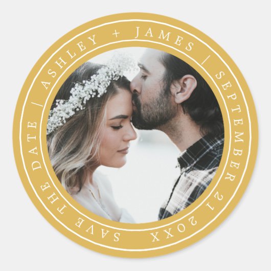 Sticker Rond Simple Chic Enregistrer la date Mariage Photo Jaun (Devant)