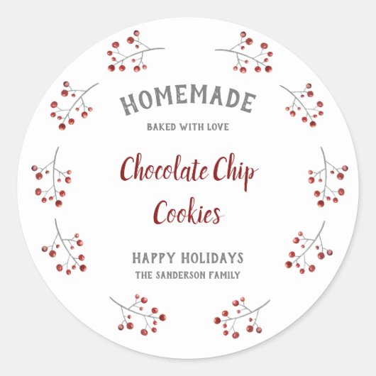 Sticker Rond Simple Christmas Berry Wreath Holiday (Devant)