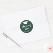 Sticker Rond Simple Classic Forest Green White Graduation Cap (Enveloppe)