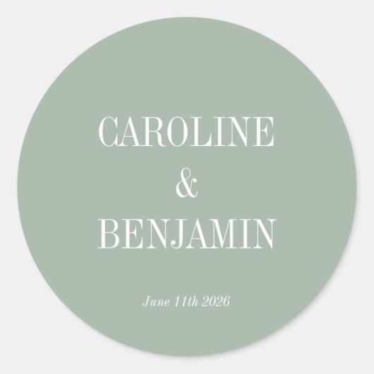Sticker Rond Simple Classique Élégant Dusty Sage Mariage person (Devant)