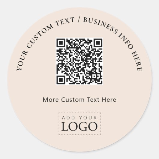 Sticker Rond Simple Code QR de logo d'entreprise beige promotio (Devant)