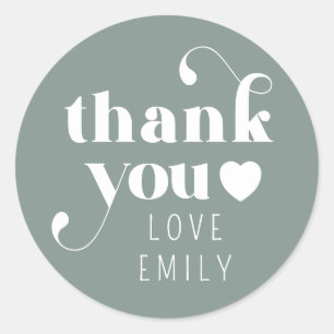 Sticker Rond Simple coeur de Merci rétro Sage Green