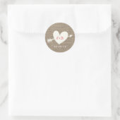 Sticker Rond Simple Coeur & Flèche Rustique Burlap Mariage Fave (Sac)