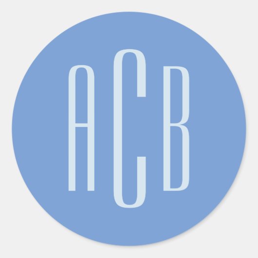 Sticker Rond Simple Cornflower Bleu Trois lettres Monogramme (Devant)