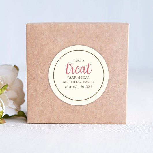 Sticker Rond Simple Crème WhimsScript amusant Soin de fête mign