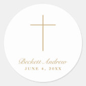 Sticker Rond Simple Croix d'Or Écriture Baptême (Devant)