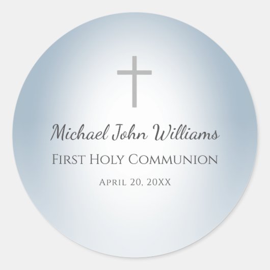 Sticker Rond Simple Cross Boys Première communion Dusty Blue (Devant)