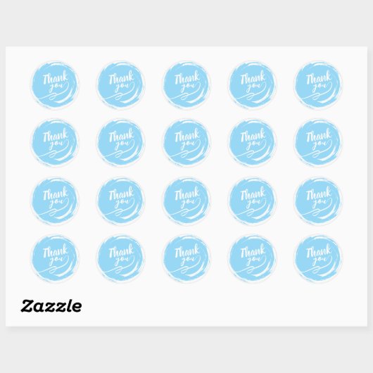 Sticker Rond Simple Cursive Merci Bleu (Feuille)