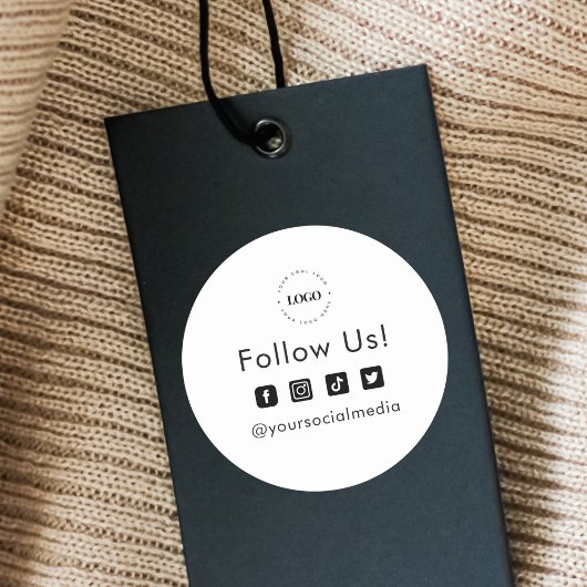 Sticker Rond Simple Custom Business Logo Médias sociaux Suivez-