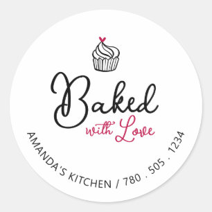 Sticker Rond Simple Cute Heart Baked with Love emballage autoco