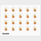 Sticker Rond Simple Cute Orange Citrouille Votre Message Texte (Feuille)