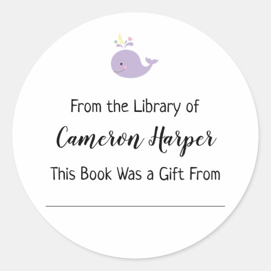 Sticker Rond Simple de la bibliothèque de livres, baleine viole (Devant)