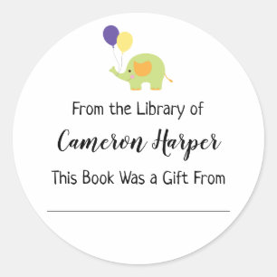 Sticker Rond Simple de la bibliothèque de plaques avec éléphant