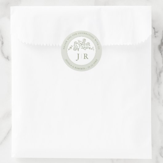 Sticker Rond Simple Delicate Floral intemporel Mariage Merci (Sac)