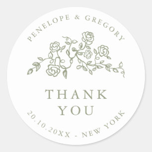 Sticker Rond Simple Delicate Mariage Floral Sage merci