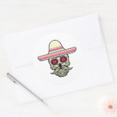 Sticker Rond Simple Dia de Muertos Crâne avec Casquette | Stick (Enveloppe)