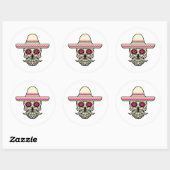 Sticker Rond Simple Dia de Muertos Crâne avec Casquette | Stick (Feuille)