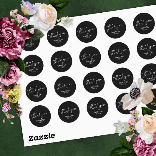 Sticker Rond Simple écriture contemporaine Merci noir