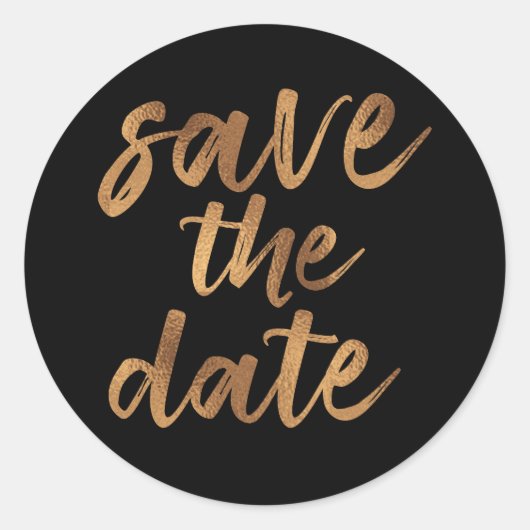 Sticker Rond Simple Écriture Pinceau Noir Et Or Save The Date (Devant)