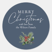 Sticker Rond Simple élégance Bleu Végétation de Noël (Devant)