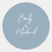 Sticker Rond Simple Élégant Bleu Poussiéreux Mariage Minimalist (Devant)