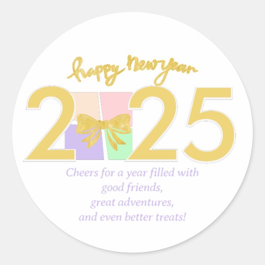 Sticker Rond Simple Elegant Christmas New Year Gift Box Bow (Devant)