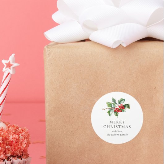 Sticker Rond Simple Elegant Christmas Watercolor Botanical