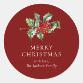 Sticker Rond Simple Elegant Christmas Watercolor Botanical Clas (Devant)