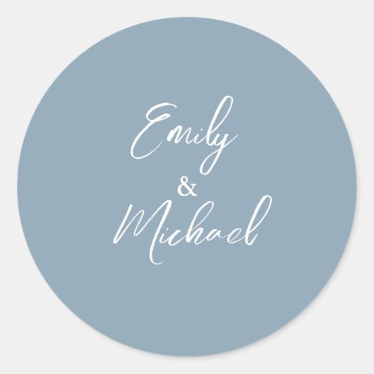 Sticker Rond Simple Elegant Dusty Blue Script Minimal Wedding (Devant)