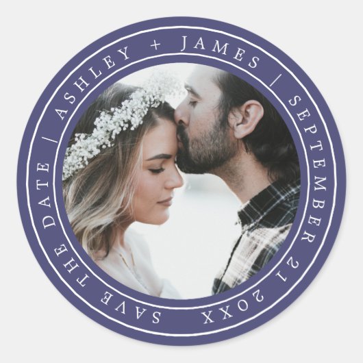 Sticker Rond Simple Elegant Enregistrer la date Mariage photo B (Devant)