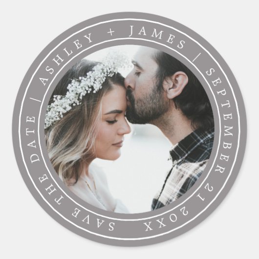 Sticker Rond Simple Elegant Enregistrer la date Mariage Photo G (Devant)