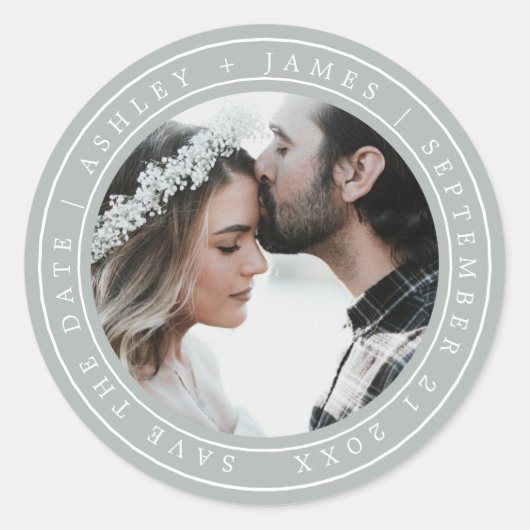Sticker Rond Simple Elegant Enregistrer la date Mariage Photo G (Devant)