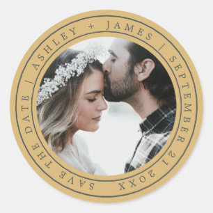 Sticker Rond Simple Elegant Enregistrer la date Mariage photo J