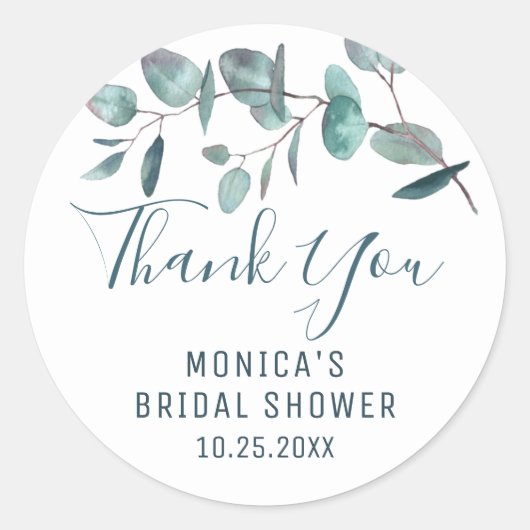 Sticker Rond Simple Élégant Eucalyptus Remerciements Enterremen (Devant)