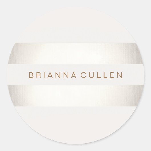 Sticker Rond Simple Elegant FAUX Argent et blanc rayé (Devant)