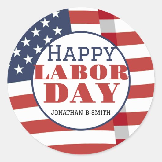 Sticker Rond Simple Elegant Happy Labor Day avec drapeau améric (Devant)